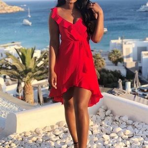 H&M red crepe wrap dress